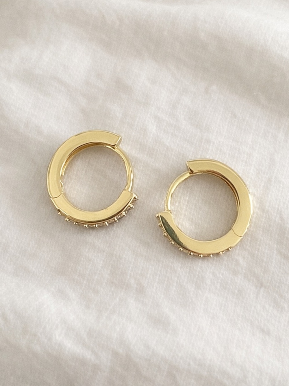 14k Gold plated cubic zirconia Huggies hoop earrings - Picture 2 of 5
